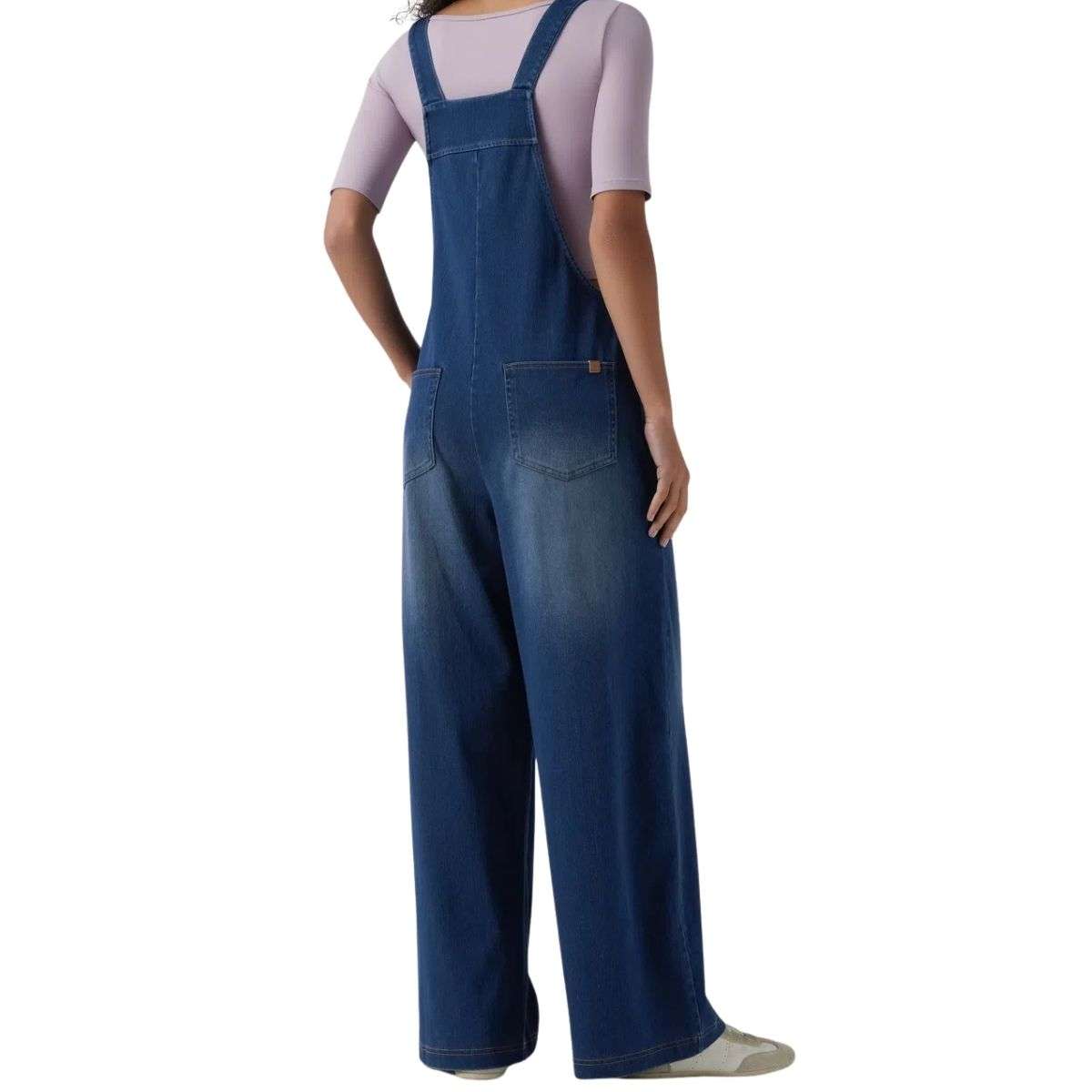 Washed Wide Leg Denim Overalls with Utility Pockets
