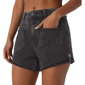 Vintage Wash Mid-Rise Cuffed Denim Shorts with Patch Pockets