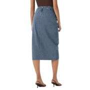 High Rise Wrap Front Tulip Midi Denim Skirt