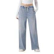 Low Rise Washed Drawstring Casual Baggy Wide Leg Jeans