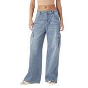 Low Rise Relaxed Wide Leg Cargo Jeans with Utility Pockets