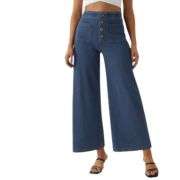High Rise Button Front Cropped Wide Leg Jeans