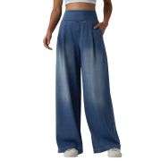 High Waist Washed Wide Leg Jeans with Stretch Waistband