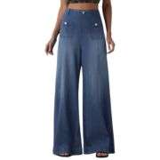 High Rise Flared Wide Leg Jeans with Patch Pockets