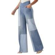 Crossover Waist Patchwork Wide Leg Jeans