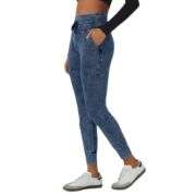High Rise Drawstring Washed Denim Jogger Jeans