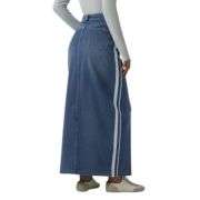High Rise Side Stripe Split Maxi Denim Skirt