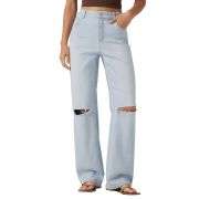 High Rise Ripped Relaxed Straight Leg Jeans