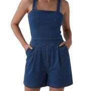 Square Neck Sleeveless Denim Romper with Pockets