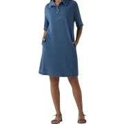 Short Sleeve Polo Denim Mini Dress with Pockets