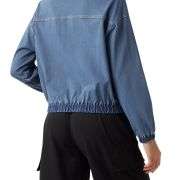 Zip-Up Stand Collar Relaxed Denim Jacket