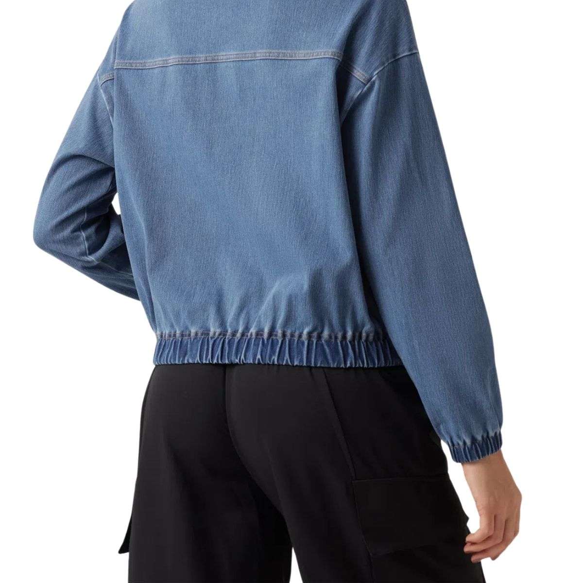 Zip-Up Stand Collar Relaxed Denim Jacket