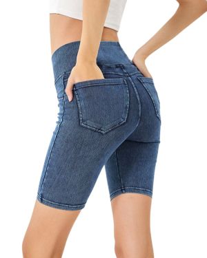 Crossover High Waist Stretch Denim Casual Skinny Shorts