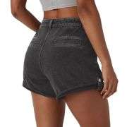 Vintage Wash Mid-Rise Cuffed Denim Shorts with Patch Pockets