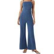 Spaghetti Strap Flare Leg Washed Denim Jumpsuit