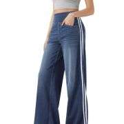 Vintage Washed Side Stripe Wide Leg Jeans