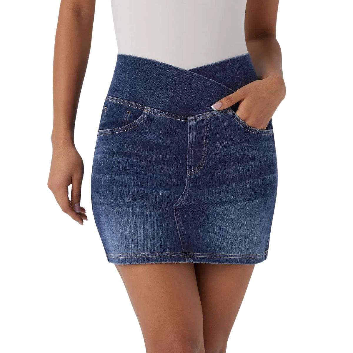 High Waist Stretch Denim Mini Skirt