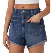 Vintage Wash Mid-Rise Cuffed Denim Shorts with Patch Pockets