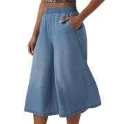High Waisted Wide Leg Capri Casual Jeans