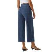 High Rise Button Front Cropped Wide Leg Jeans