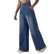 High Waist Washed Wide Leg Jeans with Stretch Waistband