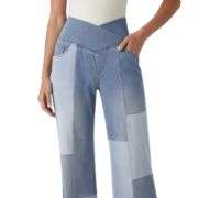 Crossover Waist Patchwork Wide Leg Jeans