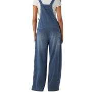 Washed Wide Leg Denim Overalls with Utility Pockets