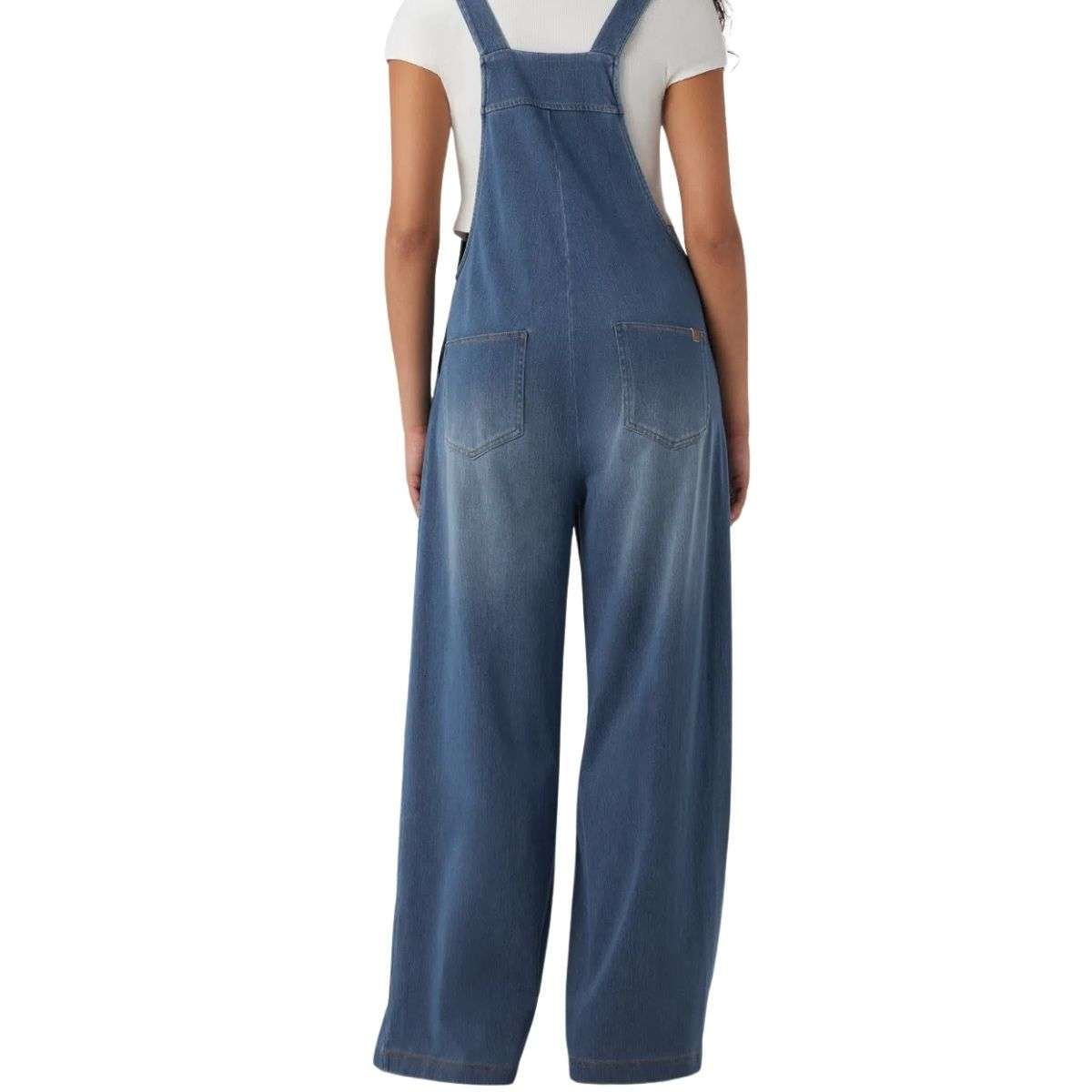 Washed Wide Leg Denim Overalls with Utility Pockets