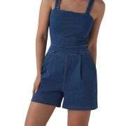 Square Neck Sleeveless Denim Romper with Pockets