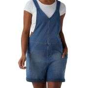V-Neck Rolled Hem Denim Short Overalls with Pockets