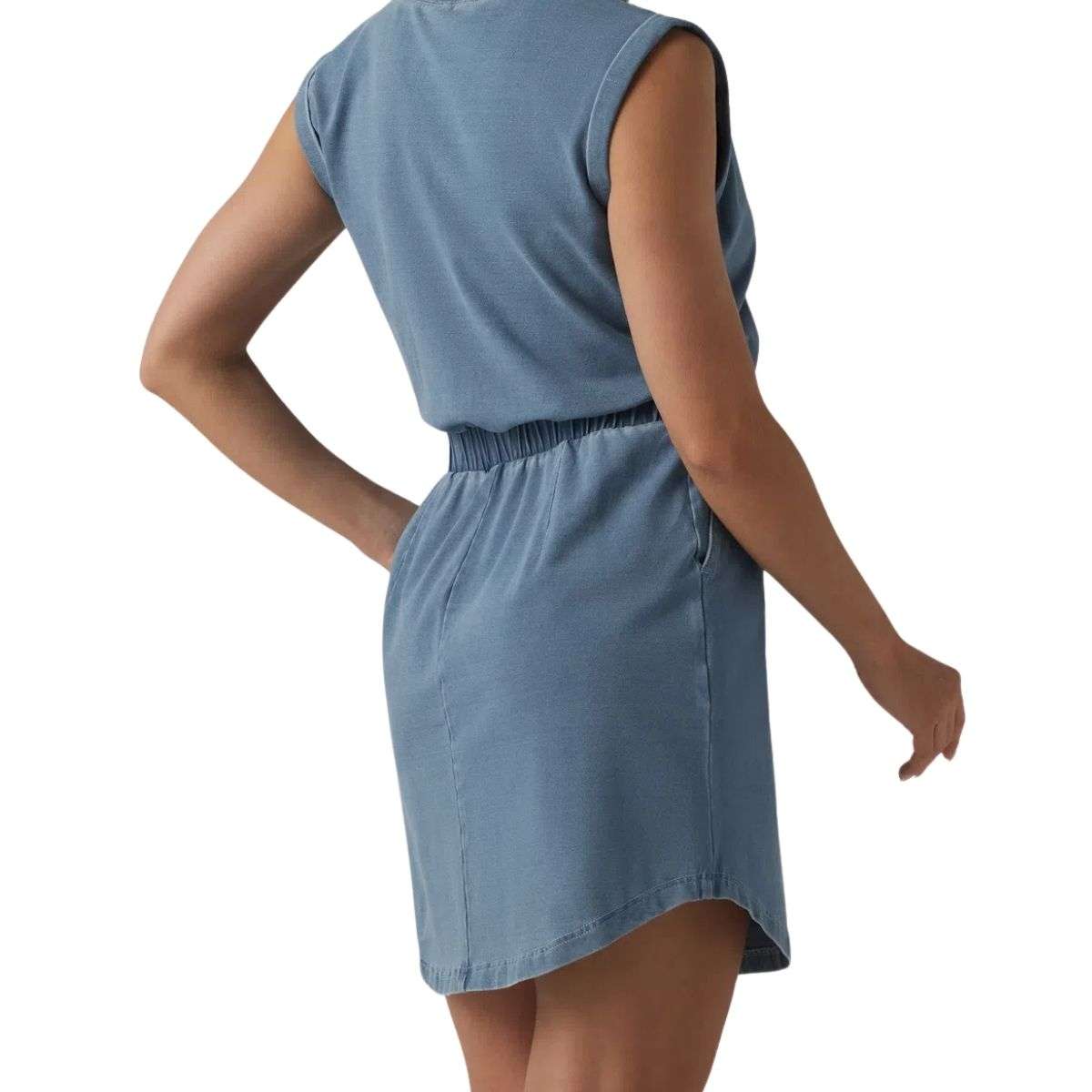 Round Neck Sleeveless Elastic Waist Denim Mini Dress
