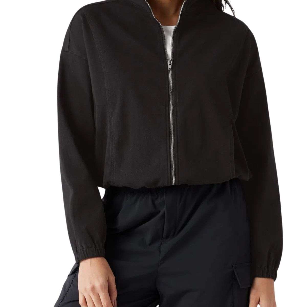Zip-Up Stand Collar Relaxed Denim Jacket