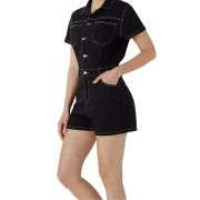Contrast Stitch Button-Up Denim Utility Romper