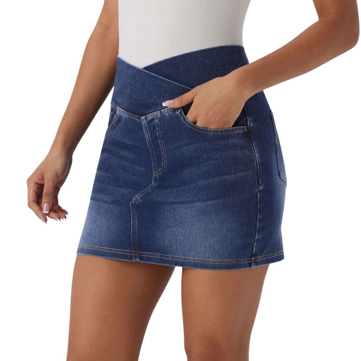 High Waist Stretch Denim Mini Skirt
