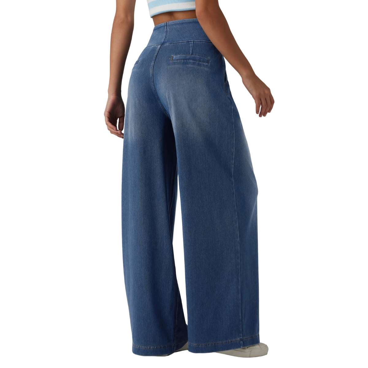 High Waist Washed Wide Leg Jeans with Stretch Waistband