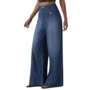High Rise Flared Wide Leg Jeans with Patch Pockets