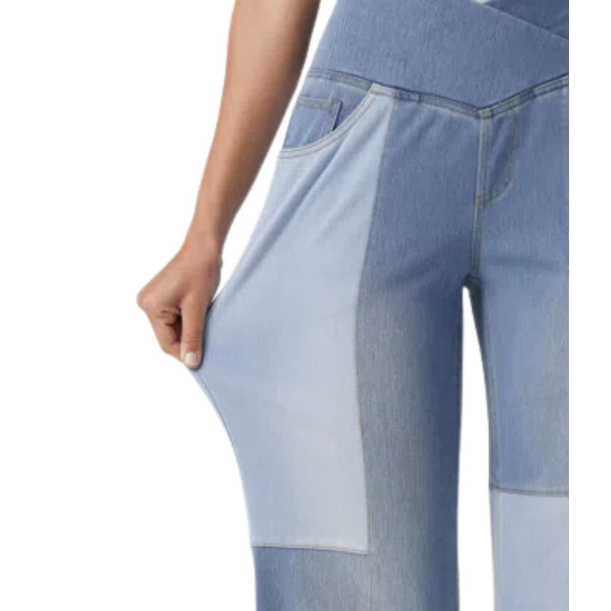 Crossover Waist Patchwork Wide Leg Jeans