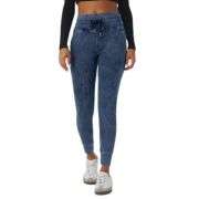 High Rise Drawstring Washed Denim Jogger Jeans