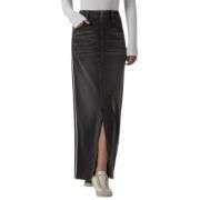 High Rise Side Stripe Split Maxi Denim Skirt