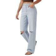 High Rise Ripped Relaxed Straight Leg Jeans