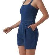 Square Neck Sleeveless Denim Romper with Pockets