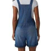 V-Neck Rolled Hem Denim Short Overalls with Pockets