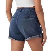 Vintage Wash Mid-Rise Cuffed Denim Shorts with Patch Pockets