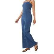 Spaghetti Strap Flare Leg Washed Denim Jumpsuit