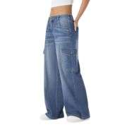 Low Rise Relaxed Wide Leg Cargo Jeans with Utility Pockets