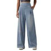 High Waist Washed Wide Leg Jeans with Stretch Waistband