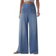 High Rise Flared Wide Leg Jeans with Patch Pockets