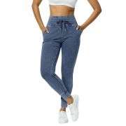 High Rise Drawstring Washed Denim Jogger Jeans