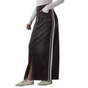 High Rise Side Stripe Split Maxi Denim Skirt