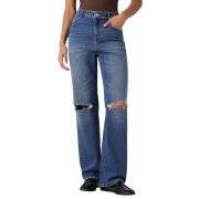 High Rise Ripped Relaxed Straight Leg Jeans